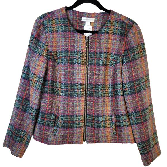 Christopher & Banks Dress Jacket Women's M Multi Tweed Boucle Plaid NEW - Picture 1 of 10